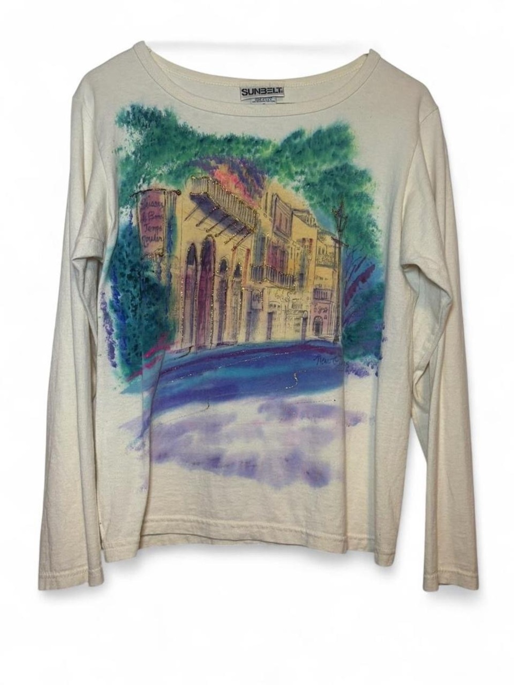 Sunbelt Y2K Off-White Long Sleeve Top + French Cafe Watercolor Design